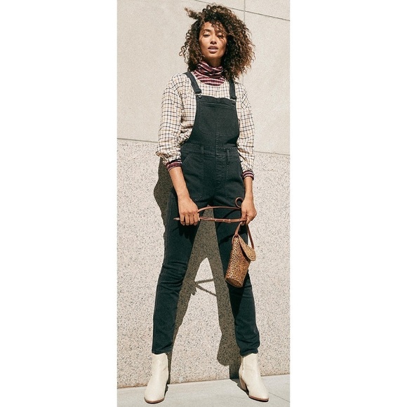 Madewell Lunar Wash Washed Black Stretch Cotton Skinny Overalls AA598 EUC Size S - Picture 1 of 12